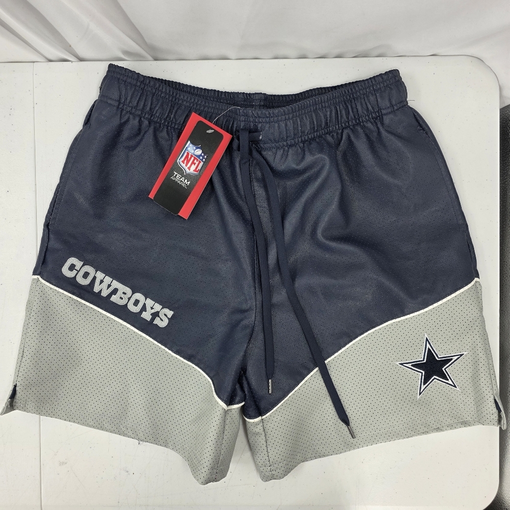 NWT NFL Team Apparel Ultra Game Navy Blue  Faux‎ Leather Mesh Shorts Men's Med.